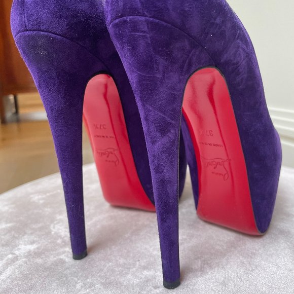 CHRISTIAN LOUBOUTIN PURPLE SUEDE DAFFODILE PLATFORM PUMPS - Picture 5 of 6